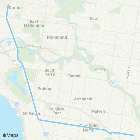 PTV - Public Transport Victoria East Malvern - Melbourne University map