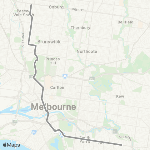 PTV - Public Transport Victoria Toorak - West Coburg map