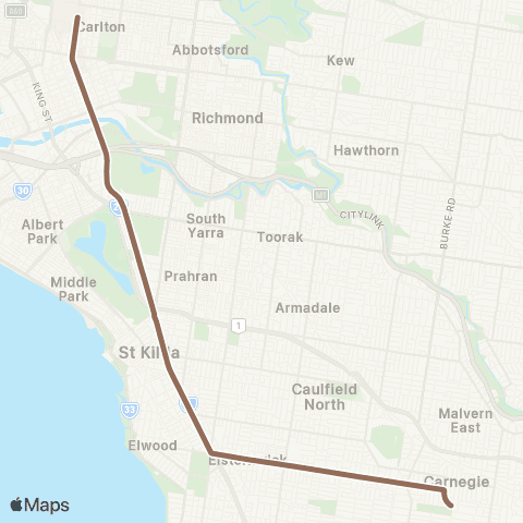 PTV - Public Transport Victoria Carnegie - Melbourne University map