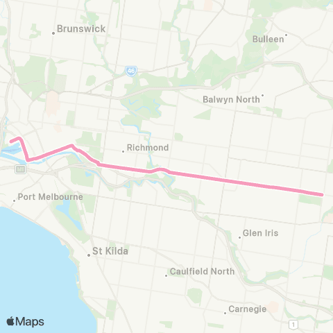 PTV - Public Transport Victoria Waterfront City Docklands - Wattle Park map