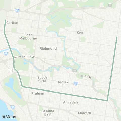 PTV - Public Transport Victoria Camberwell - Melbourne University map