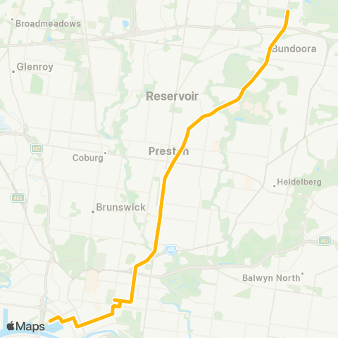 PTV - Public Transport Victoria Waterfront City Docklands - Bundoora RMIT map