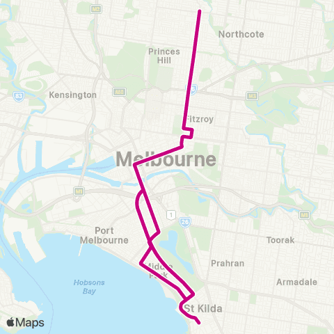 PTV - Public Transport Victoria St Kilda Beach - East Brunswick map