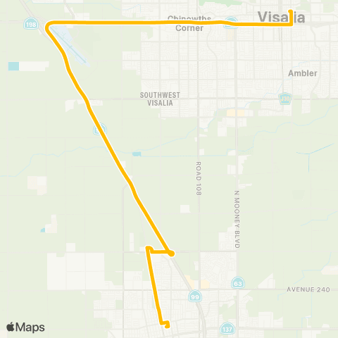 Visalia Transit Route 11x map