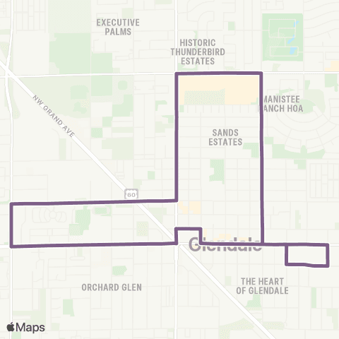Valley Metro Glendale Urban Shuttle 1 map