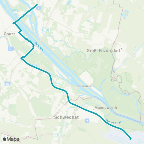Verkehrsverbund Ost-Region Vienna Airport Bus Flughafen Wien - Kaisermühlen VIC - Donauzentrum map
