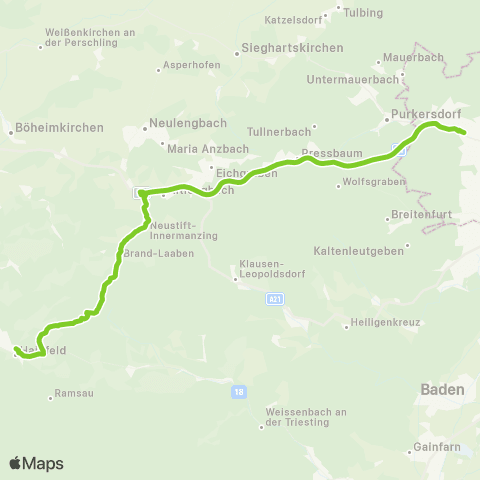 Verkehrsverbund Ost-Region Wien Hütteldorf - Altlengbach - Hainfeld map