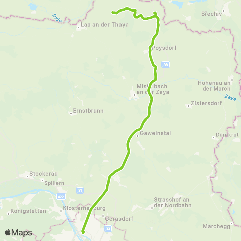 Verkehrsverbund Ost-Region Wien Floridsdorf - Poysdorf - Wildendürnbach map