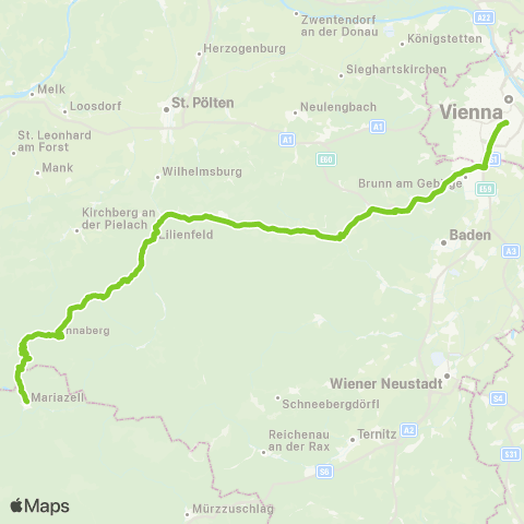 Verkehrsverbund Ost-Region Wien - Mariazell map