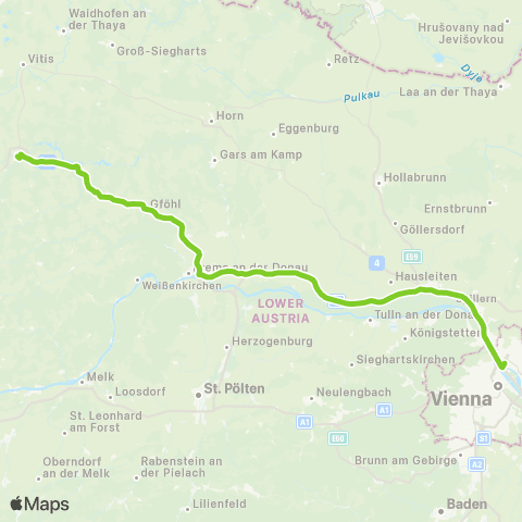 Verkehrsverbund Ost-Region Zwettl - Wien Floridsdorf map