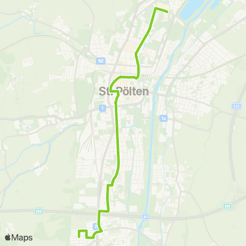 Verkehrsverbund Ost-Region Stadtverkehr St. Pölten Traisenpark - KH - Hbf. - EKZ Süd - Spratzern map