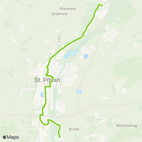 Verkehrsverbund Ost-Region Stadtverkehr St. Pölten Harland - Spratzern - Hbf. - Viehofen - Unterradlberg map