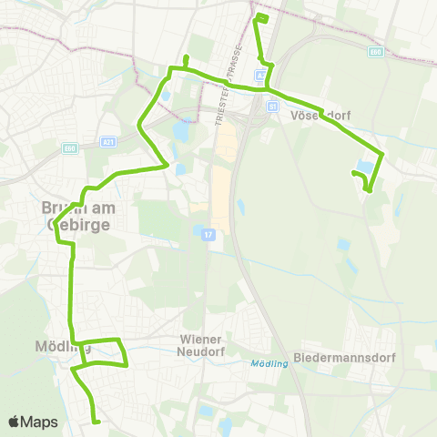 Verkehrsverbund Ost-Region Hennersdorf - Wien Siebenhirten - Mödling map