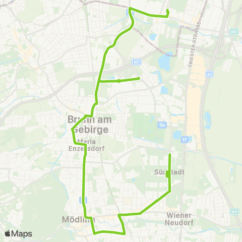 Verkehrsverbund Ost-Region Wien Siebenhirten - Campus 21 - Mödling ( - Maria Enzersdorf Südstadt) map