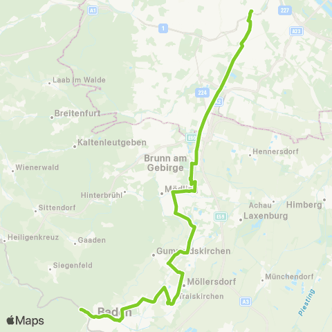 Verkehrsverbund Ost-Region Wien Oper / Karlsplatz - Baden - Bad Vöslau map
