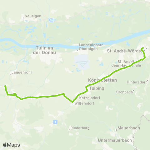 Verkehrsverbund Ost-Region St. Andrä-Wördern Bahnhof - Tullnerfeld Bahnhof map