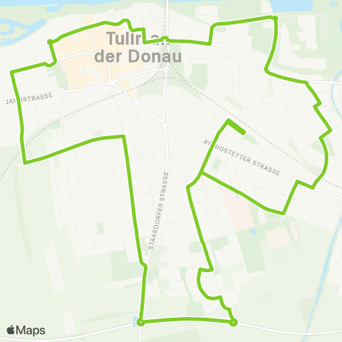Verkehrsverbund Ost-Region Tulln Frauentorgasse / VS II - BSZ - Schubertpark - Frauentorgasse / VS II Fahrten im Uhrzeigersinn map