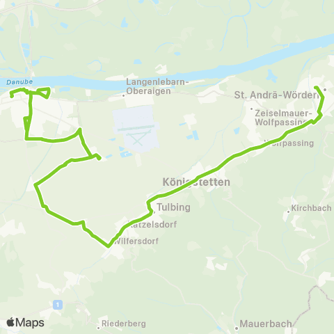 Verkehrsverbund Ost-Region Tulln Schubertpark - Tulbing - St. Andrä-Wördern Bhf. map