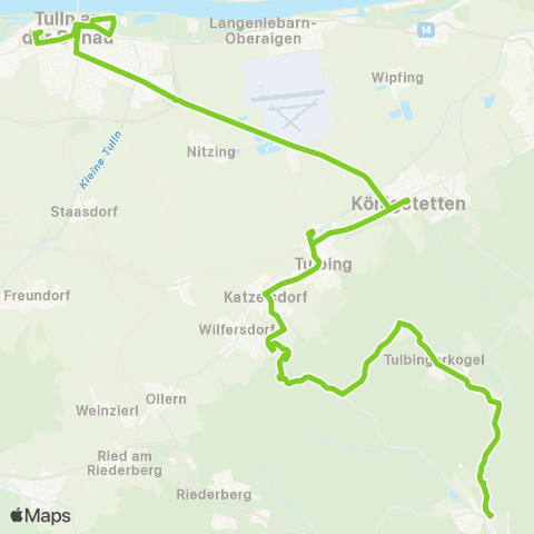 Verkehrsverbund Ost-Region Mauerbach Busbahnhof - Tulbing - Tulln Schubertpark map