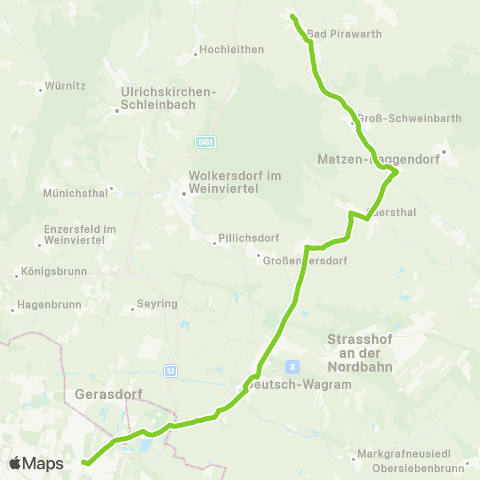 Verkehrsverbund Ost-Region Wien Aderklaaer Straße - Deutsch Wagram - Kollnbrunn map