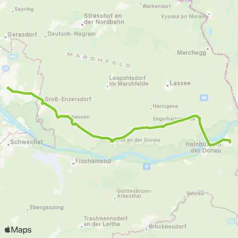 Verkehrsverbund Ost-Region Wien Aspernstraße - Orth / Donau - Hainburg / Donau map