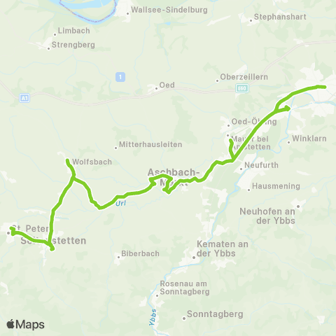 Verkehrsverbund Ost-Region St. Peter / Au - Aschbach - Amstetten map