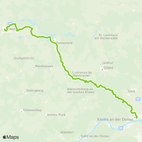 Verkehrsverbund Ost-Region Krems / Donau - Senftenberg - Rastenfeld - Zwettl map
