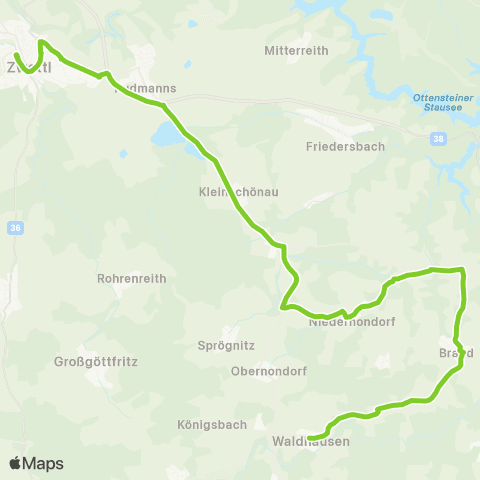 Verkehrsverbund Ost-Region Zwettl - Brand / Waldhausen - Waldhausen map