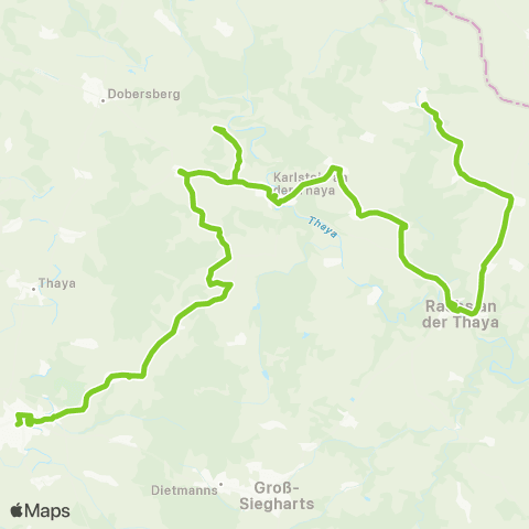 Verkehrsverbund Ost-Region Waidhofen / Thaya - Karlstein - Raabs / Thaya - Weikertschlag map