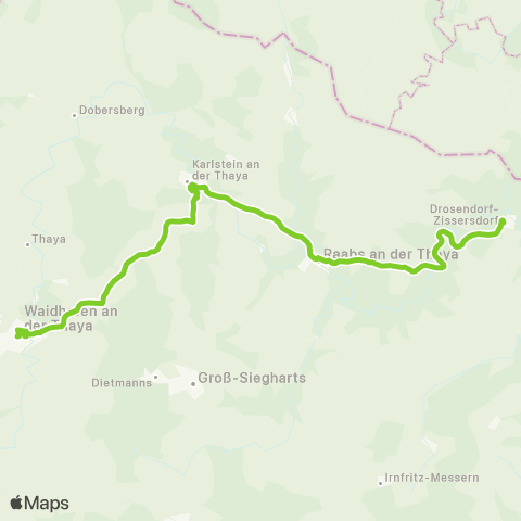 Verkehrsverbund Ost-Region Waidhofen / Thaya - Karlstein - Raabs / Thaya - Drosendorf map