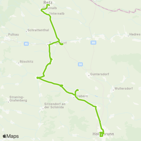 Verkehrsverbund Ost-Region Hollabrunn - Roseldorf - Zellerndorf - Retz map