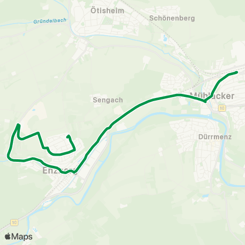 Verkehrsverbund Pforzheim-Enzkreis Enzberg Spitzäcker - Enzberg Bf - (B 10) - Mühlacker map