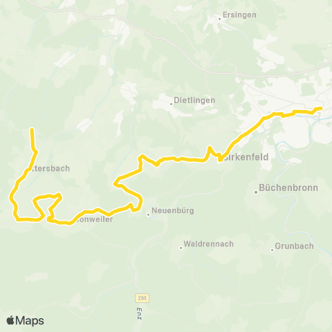 Verkehrsverbund Pforzheim-Enzkreis Pforzheim - Birkenfeld - Feldrennach - Ittersbach map
