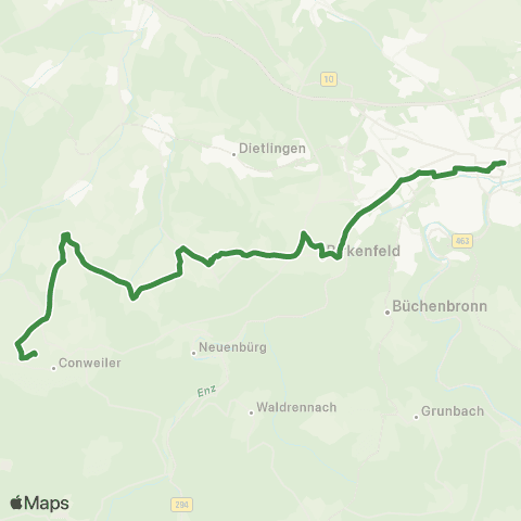 Verkehrsverbund Pforzheim-Enzkreis Conweiler Schule - Feldrennach - Gräfenhausen - Birkenfeld - Pforzheim map