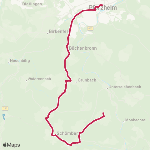 Verkehrsverbund Pforzheim-Enzkreis Bieselsberg - Schömberg - Langenbrand - Salmbach - Pforzheim map