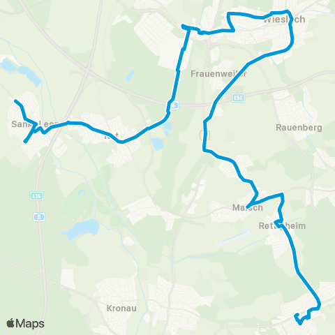 SWEG St. Leon - Rot - HDM - Wiesloch-Walldorf Bf - Wiesloch - Malschenberg - Malsch - Rettigheim - Östringen map