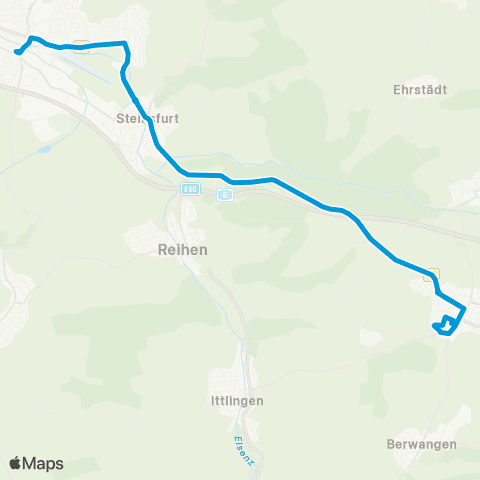 SWEG Sinsheim Hbf - Steinsfurt - Kirchardt - Bockschaft - Berwangen u. zurück map