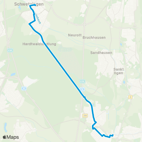 SWEG Regiobus Walldorf - Oftersheim - Schwetzingen map