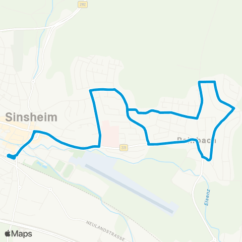 SWEG Sinsheim Hbf - Sinsheim Ost - Rohrbach - Sinsheim Hbf map