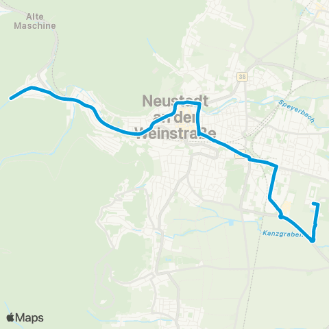 Verkehrsverbund Rhein-Neckar Louis-Escande-Str. - Neustadt Hbf - Heidenbrunnental map
