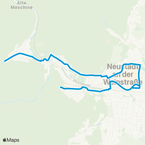Verkehrsverbund Rhein-Neckar Afrikaviertel - Neustadt Hbf - Heidenbrunnental map