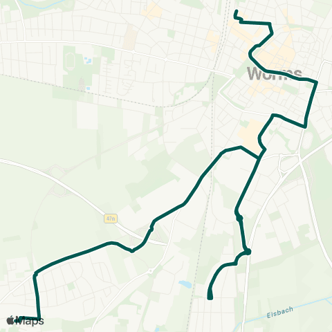 Verkehrsverbund Rhein-Neckar Worms Hbf / ZOB - WEP - Karl-Marx-Siedlung map