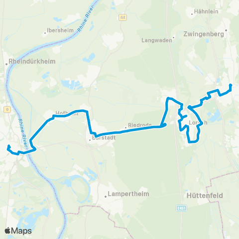 Verkehrsverbund Rhein-Neckar Worms - Bürstadt - Einhausen - Lorsch - Bensheim map