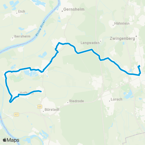 Verkehrsverbund Rhein-Neckar Biblis - Groß-Rohrheim - Bensheim map