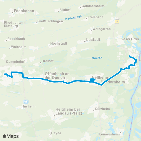 Verkehrsverbund Rhein-Neckar Regio-Linie Landau - Offenbach - Bellheim - Germersheim map