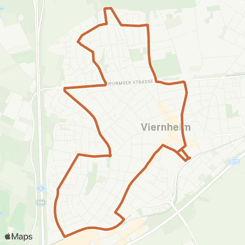 Verkehrsverbund Rhein-Neckar City-Linie Viernheim: Bahnhof - Friedhof - Bürgerhaus - Tivoli / RNZ - Bahnhof map