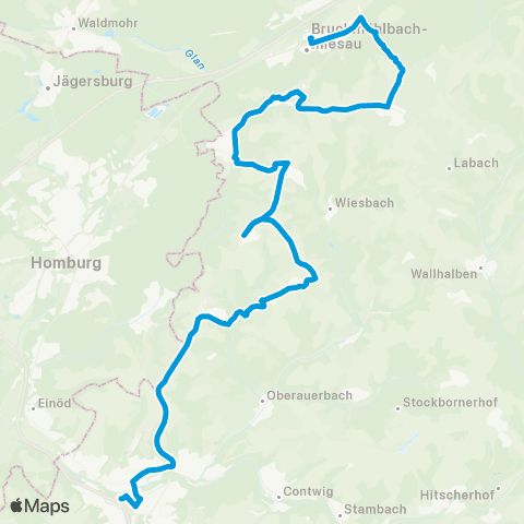 Verkehrsverbund Rhein-Neckar Zweibrücken - ZW-Mörsbach - Käshofen - Martinshöhe / Bruchmühlbach map