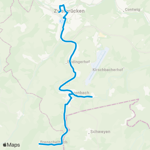Verkehrsverbund Rhein-Neckar Zweibrücken - Hornbach - Brenschelbach map