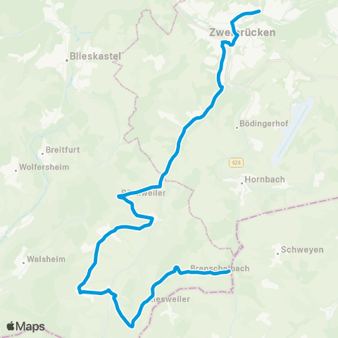 Verkehrsverbund Rhein-Neckar Zweibrücken (Schulen) - Böckweiler - Altheim - Medelsheim - Riesweiler - (Brenschelbach) map
