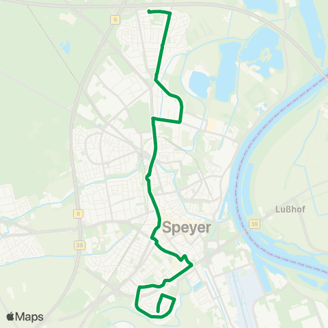 Verkehrsverbund Rhein-Neckar Speyer Nord - Auestraße - Hbf / ZOB - Postgraben - Vogelgesang map